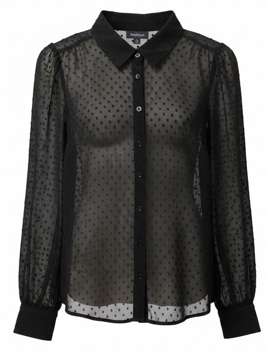 Modcloth Tops - Modcloth Black Long-Sleeve Sheer Polka Dot Blouse, Small